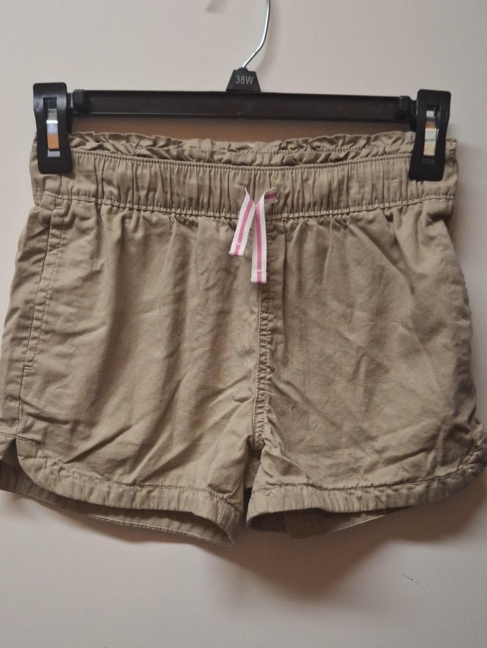 GAP Kids Drawstring Athletic Shorts in Khaki with Pink Accent